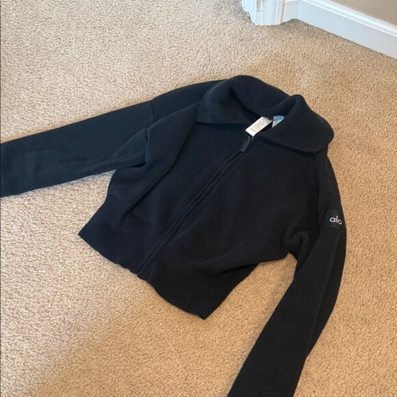 Alo Scholar Knit Cropped Full Zip Jacket - Picture 3 of 6